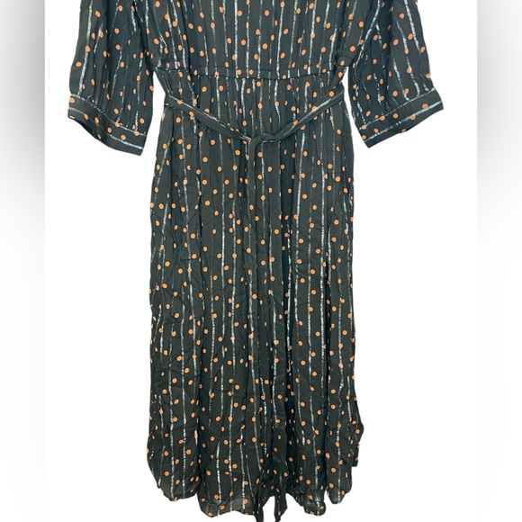 Lane Bryant Black with Silver Stripe and Brown Polka Dot Dress 3/4 Sleeves - Picture 4 of 8